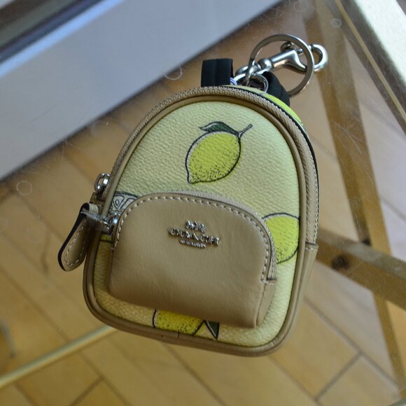 Coach CAP03 Mini Court Backpack Bag Charm With Lemon Print